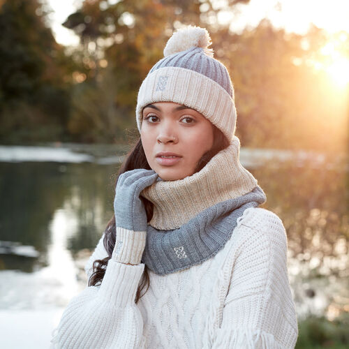 Patrick Francis Patrick Francis Grey Cream Knit Bobble Hat One Size