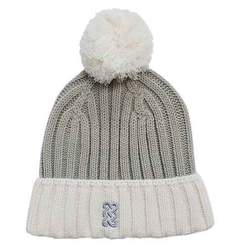 Patrick Francis Patrick Francis Taupe Cream Knit Bobble Hat One Size