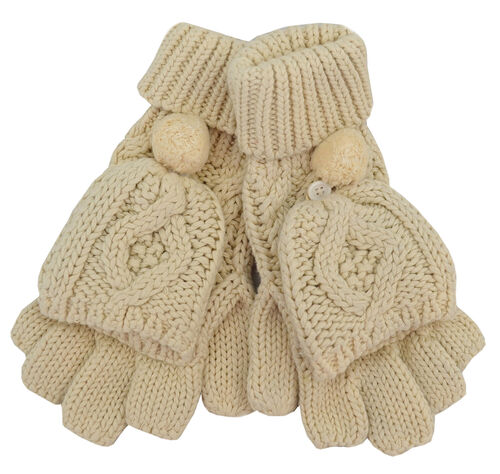 Patrick Francis Cream Aran Knitted Pom-Pom Mitten