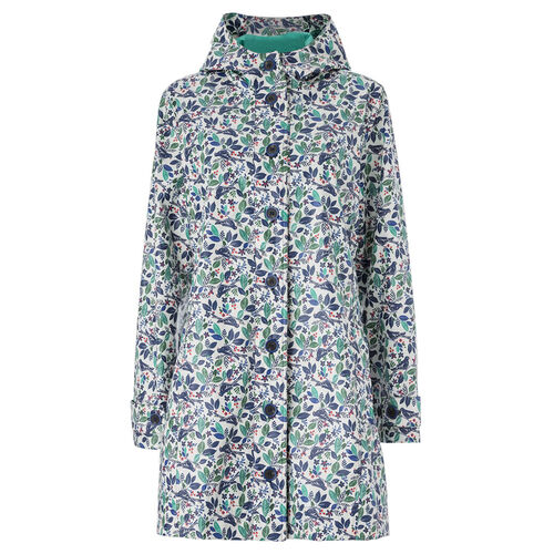 Avoca Hooded Rain Mac Blue Bird Print