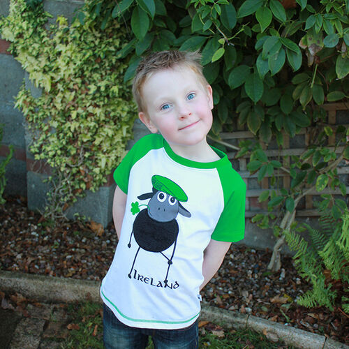 Traditional Craft Kids White/Emerald Green Sheep Ireland Raglan Kids T-Shirt 1-2 Years