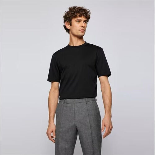 Boss Relaxed-fit T-shirt in stretch cotton with logo print Black