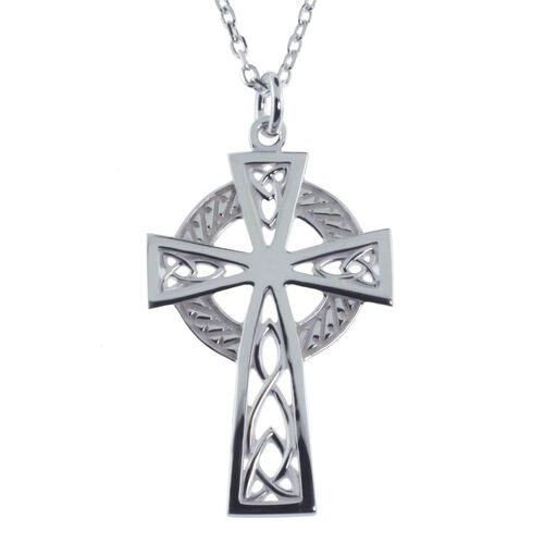 JMH Sterling Silver Filagree Celtic Cross 18 Inch Chain