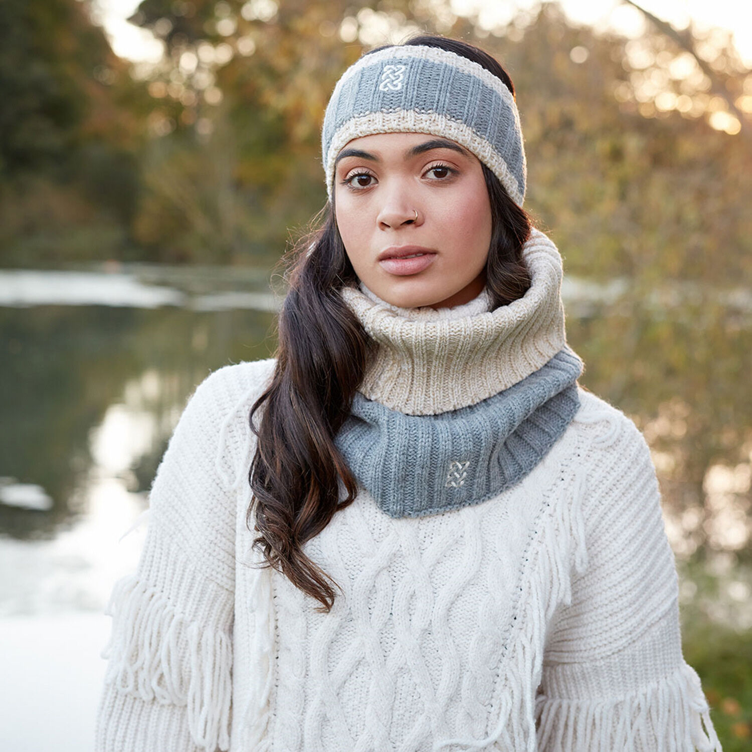 Patrick Francis Grey Cream Knit Snood One Size | Airport Duty Free