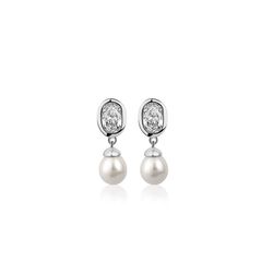 Newbridge Pearl Drop Earrings with Clear Stones
