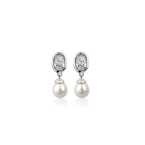 Newbridge Pearl Drop Earrings with Clear Stones
