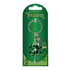 Souvenir Green Crystal Silver Clover Keyring