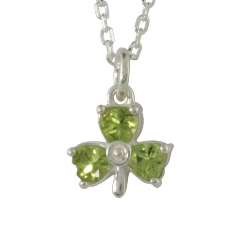 JMH Sterling Silver Green CZ Shamrock Necklace 18 Inch Chain