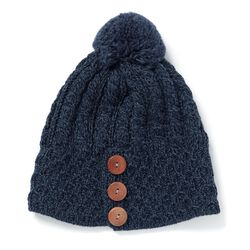 Aran Woollen Mills Merino Ski Hat 3 Buttons Black