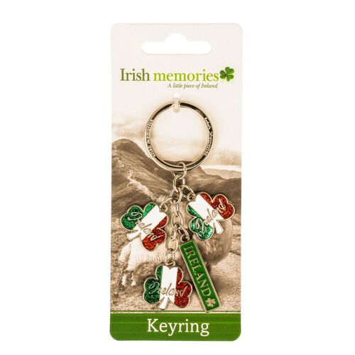 Irish Memories Tricolor Shamrock Charm Keyring