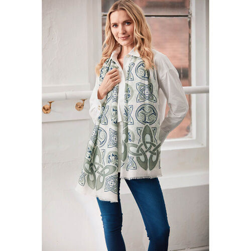 Patrick Francis Cream & Green Celtic Knot Scarf