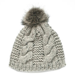 Patrick Francis Oatmeal Speckled Wool Hat With Fur Bobble