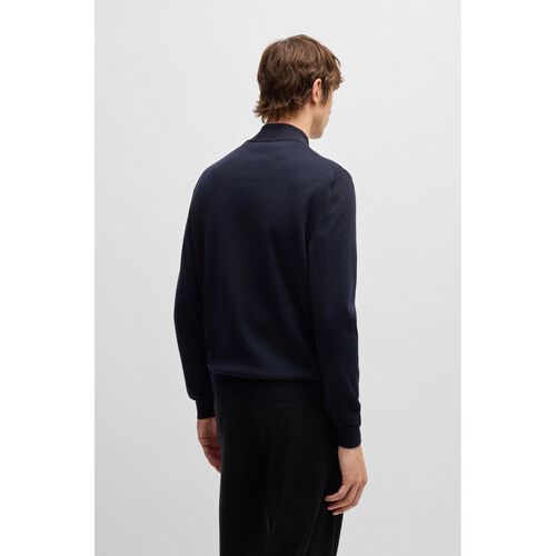 Boss Cotton sweater with embroidered logo Dark Blue