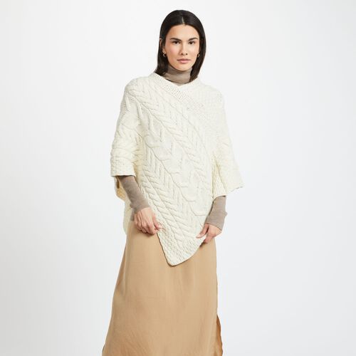 Aran Woollen Mills Triangular Poncho White