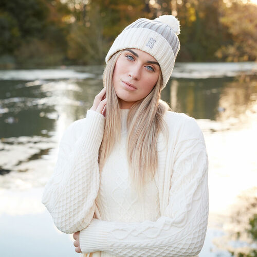 Patrick Francis Patrick Francis Taupe Cream Knit Bobble Hat One Size