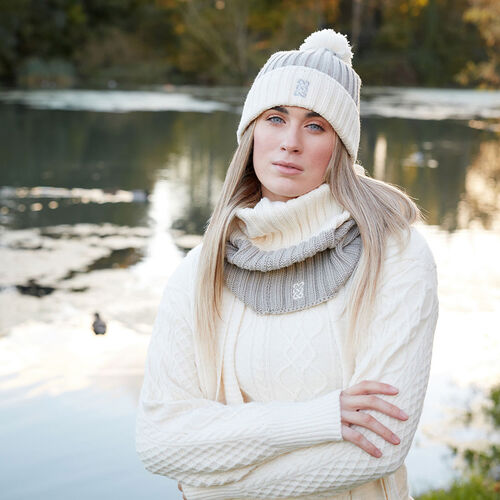 Patrick Francis Patrick Francis Taupe Cream Knit Bobble Hat One Size