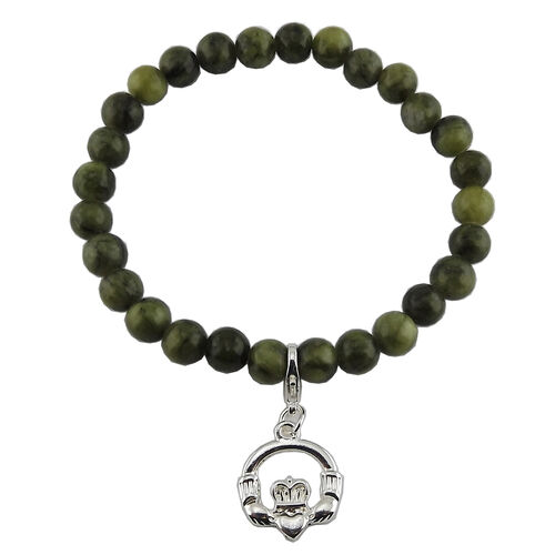 The Connemara Marble Stretch Bracelet with Claddagh Charm