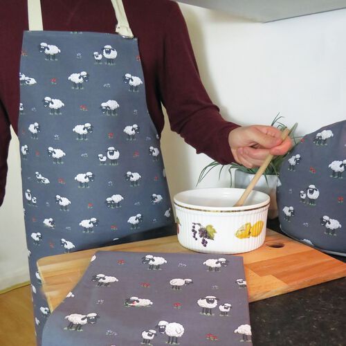 Irish Memories Cotton Sheep Printed Apron & Towel Set