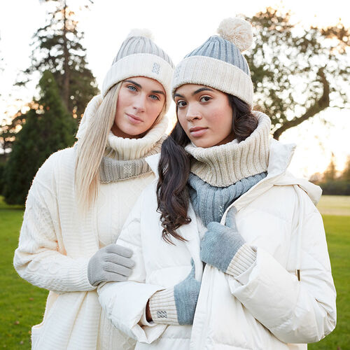 Patrick Francis Patrick Francis Grey Cream Knit Bobble Hat One Size