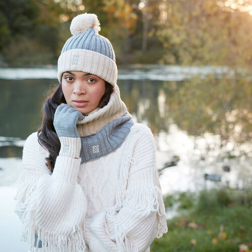 Patrick Francis Patrick Francis Grey Cream Knit Bobble Hat One Size