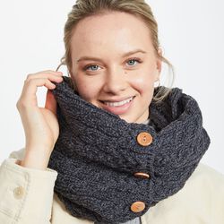 Aran Woollen Mills Snood Scarf With Buttons Derby Black