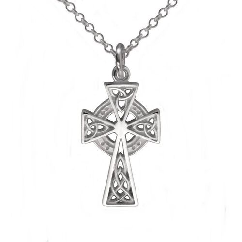 JMH Sterling Silver Filagree Celtic Cross 18 Inch Chain