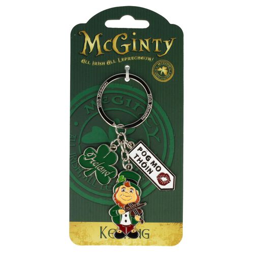 Irish Memories McGinty Leprechaun & Fiddle Charm Keyring