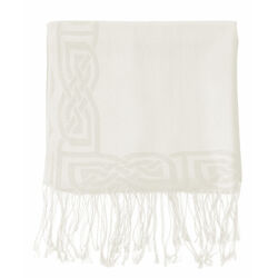 Patrick Francis White Wool Blend Pashmina with Celtic Design 