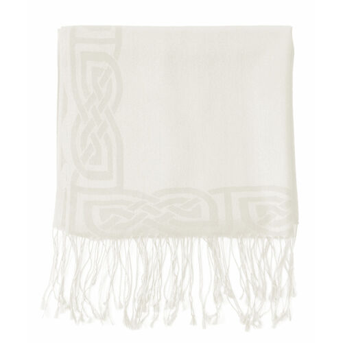 Patrick Francis White Wool Blend Pashmina with Celtic Design 