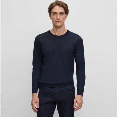 Boss Slim-fit sweater in virgin wool with crew neckline Dark Blue
