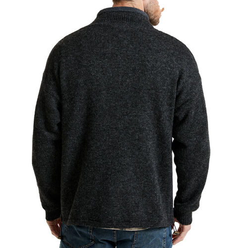 Aran Woollen Mills Lined Shetland Full Zip Cardigan with Fleece Collar S