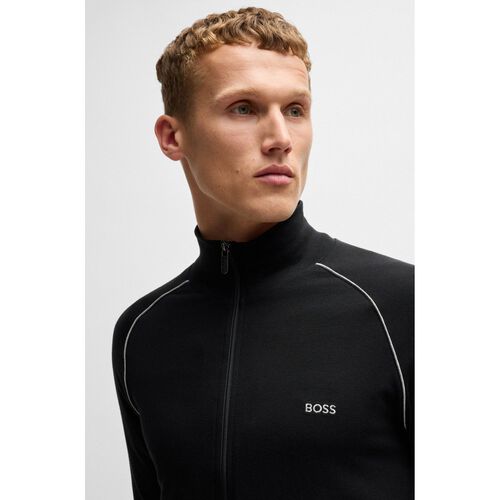 Boss Stretch-cotton jacket with embroidered logo Black