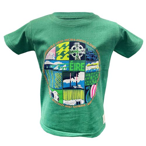 Green Island Kids Yellow T-Shirt with Multi colour Eire Design 1-2 Years