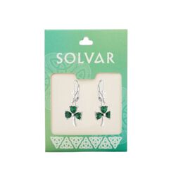 Solvar Rhodium Crystal Shamrock Drop Earrings