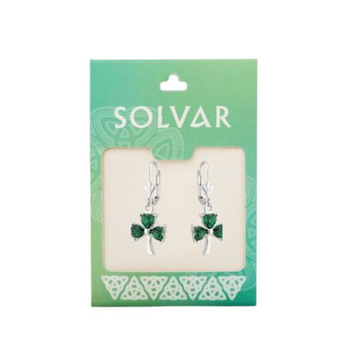 Solvar Rhodium Crystal Shamrock Drop Earrings