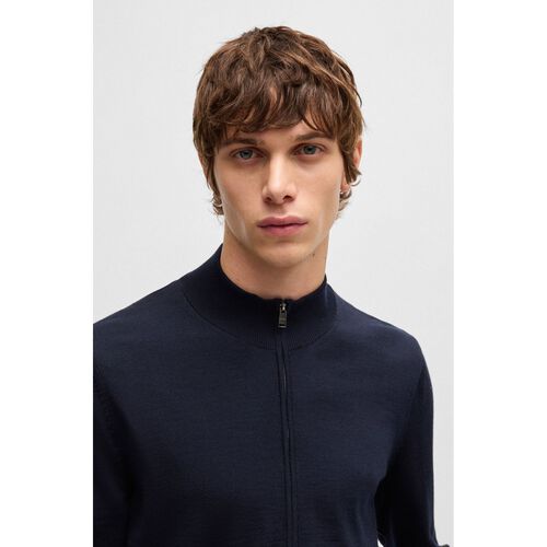 Boss Cotton sweater with embroidered logo Dark Blue
