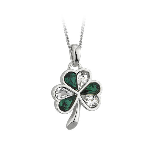 Irish Memories Pendant Rhodium Crystal & Emerald Shamrock