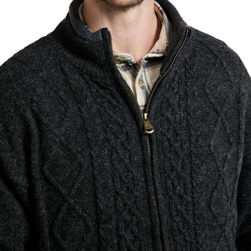 Aran Woollen Mills Lined Shetland Full Zip Cardigan with Fleece Collar S