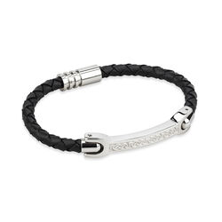 Solvar Steel Mans Black Leather Bracelet