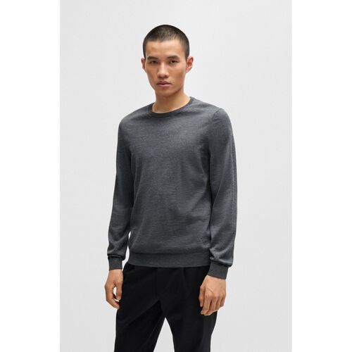 Boss Slim-fit sweater in virgin wool with crew neckline Grey