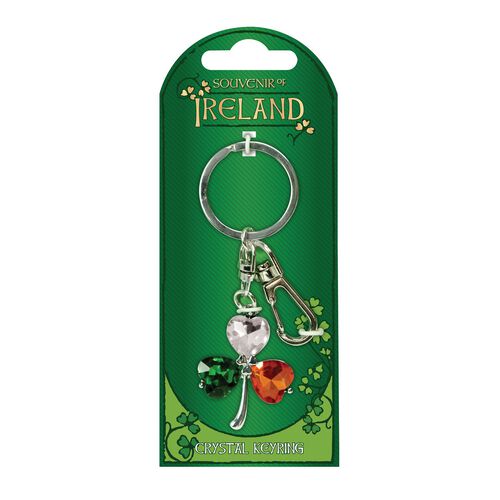 Souvenir Tri-Colour Crystal Silver Shamrock Keyring