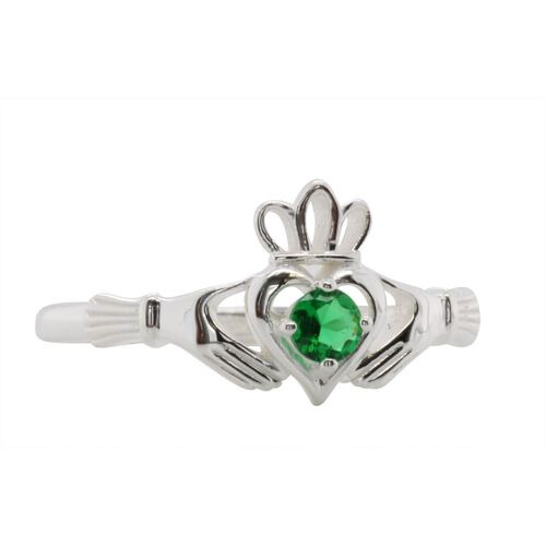 JMH Sterling Silver Claddagh Ring with green CZ Centre Size 8