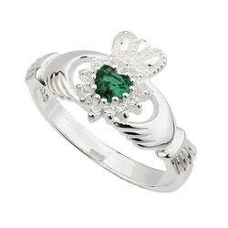 Solvar Sterling Crystal Heart Claddagh Ring 06