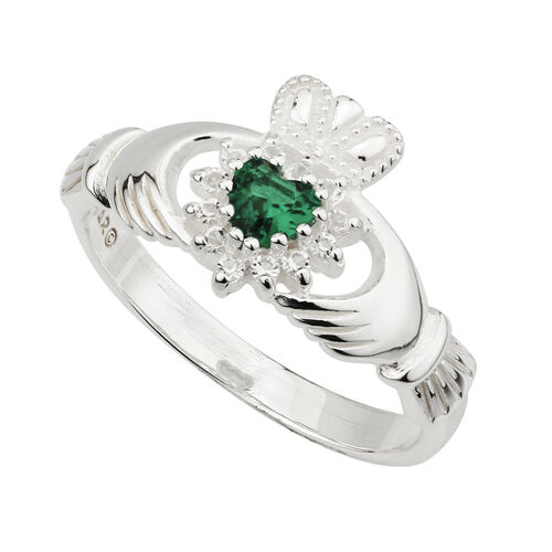 Solvar Sterling Crystal Heart Claddagh Ring 10