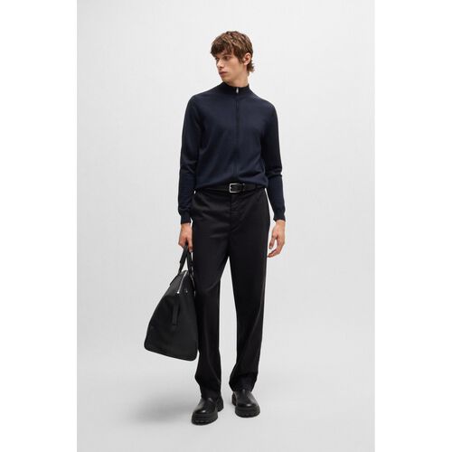 Boss Cotton sweater with embroidered logo Dark Blue