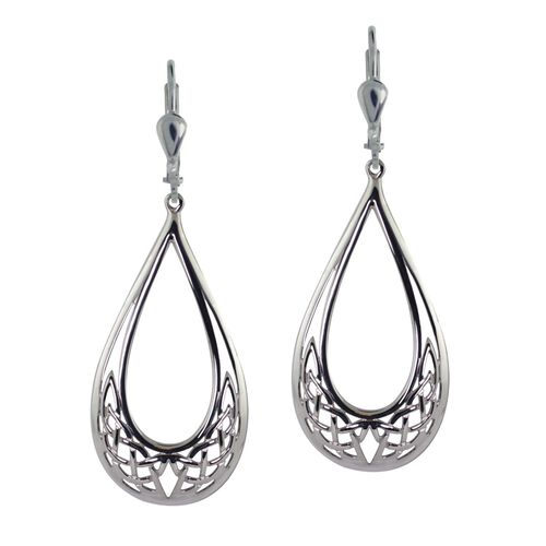 JMH Sterling Silver Long drop Celtic Earrings Leverback fittings
