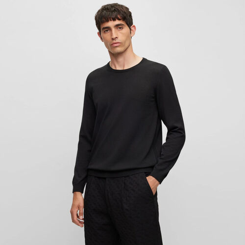 Boss Slim-fit sweater in virgin wool with crew neckline Black