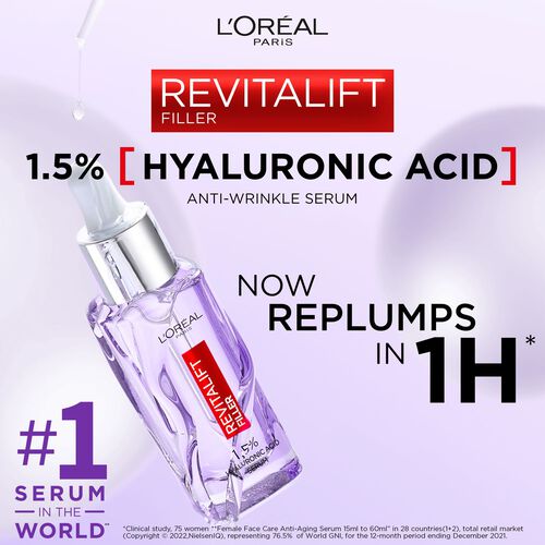 L'Oreal Paris Revitalift Filler 1.5% Hyaluronic Acid Replumping & Anti-Wrinkle Serum 30ml