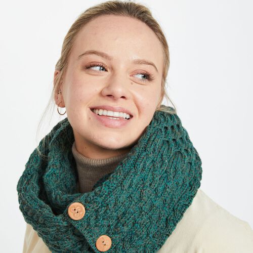 Aran Woollen Mills Snood Scarf With Buttons Derby Green
