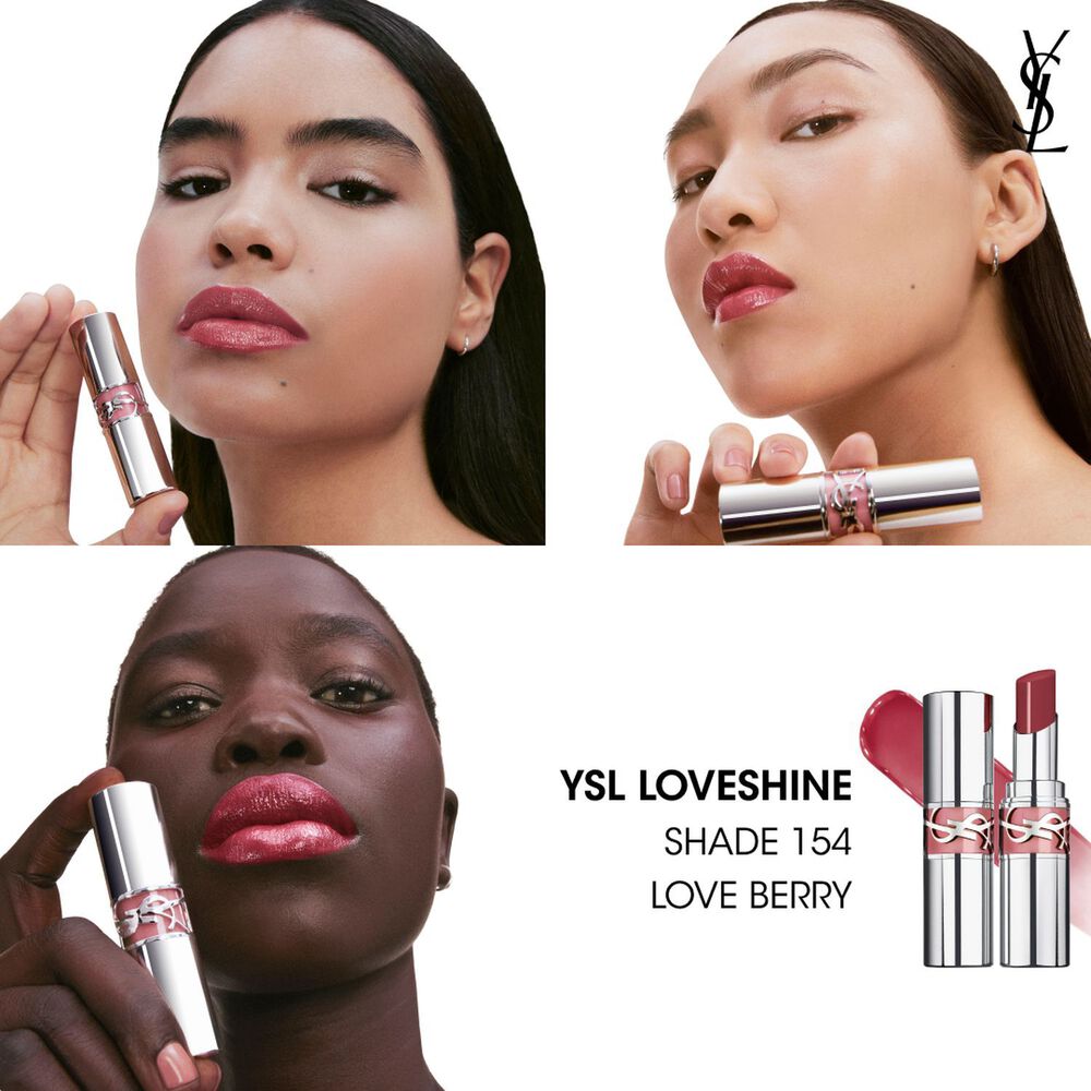Yves Saint Laurent Loveshine Lipstick, shade 154, with golden YSL packaging on a neutral background. - thumbnail 4